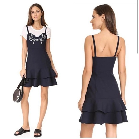 Cinq a Sept Dara Navy White Embroidered Sleeveless Tiered Dress Floral Sz 10 - Picture 4 of 15